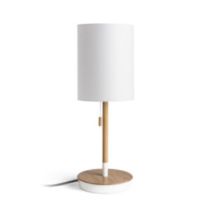 KEITH/RON 15/20 stolná s USB  Polycotton biela/buk 230V LED E27 15W