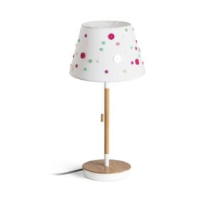 KEITH/DELISA stolná s USB biela gombíky/buk 230V LED E27 11W