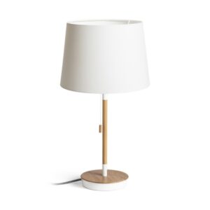 KEITH/AMBITUS 30 stolná s USB  Polycotton biela/buk 230V LED E27 15W
